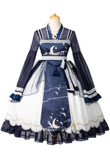 [Night and the Oriole] Print Ruffle Bowknot Lace Sweet Chinese Style Lolita Jsk Dress 2 Colors - Product - 3
