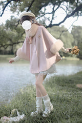 Pink Long Sleeves Lace Sweet Japanese Lolita Fluffy Cloak Coat - Product - 8