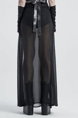 Fake Two Pieces PU Leather Stitching Sheer Women's Steampunk Skirt 2 Colors - Product - 10