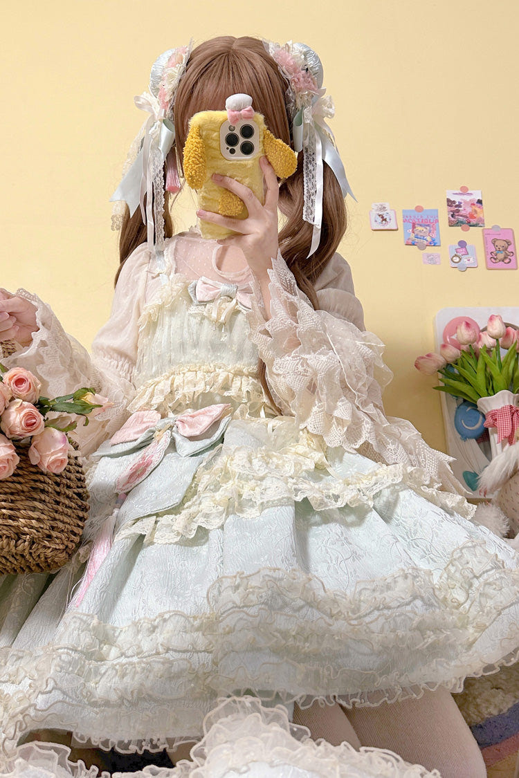 [Good Night, Peach] Sleeveless Multi-Layered Ruffled Bow Lace Sweet Chinese Style Lolita Jsk Dress 3 Colors - Product - 8