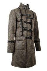 Brown Steampunk Patch Mens Long Leather Coat - Product - 6