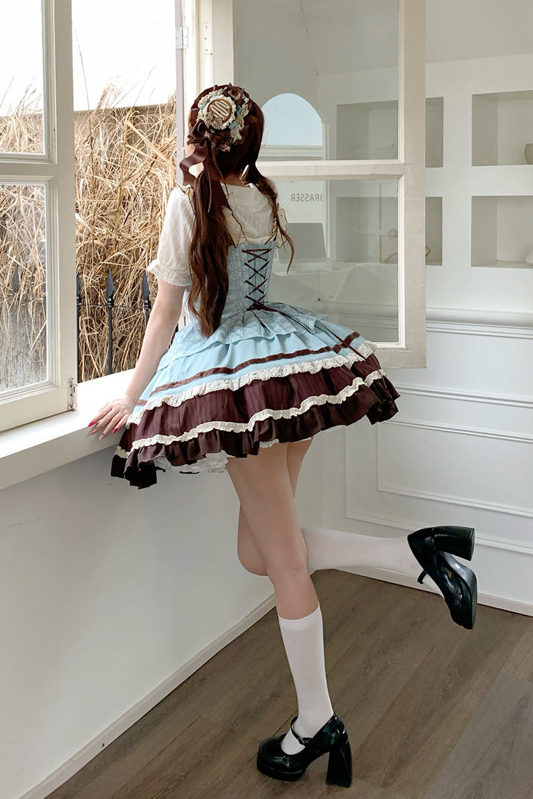 Green/Brown Mint Chocolate Sleeveless Triple-Layered Ruffle Bowknot Sweet (Dress Only) detail view 9