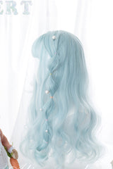Light Blue Long Curly Hair Sweet Lolita Wig - Product - 4