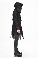 Black V Neck Long Sleeve Sharp Corner Hem Broken Holes Men's Punk Coat - Product - 4
