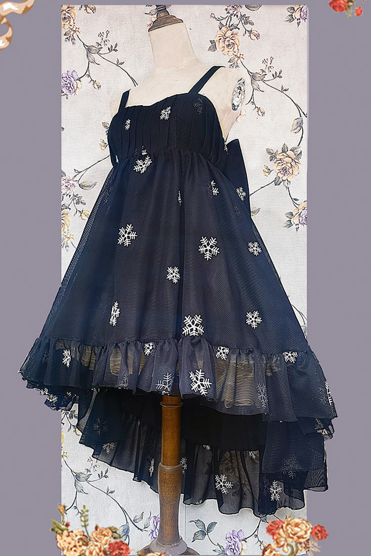 [Feather Snowflake Embroidery] Print Sleeveless Ruffle Bowknot Sweet Lolita Jsk Dress 3 Colors - Product - 17