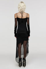 Black Skull Print Stitching Sheer Mesh Women's Gothic Dress - Product - 3