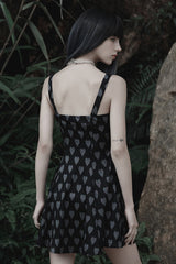 Black/Grey Heart Print Pattern Suspender Hollow Mesh Metal PU Buckle Bow Design Sleeveless Women's Punk Dress - Product - 3