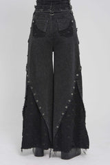 Black Cut-Out Spliced Mesh Eyelet Women's Punk Layered Ripped Pants - Product - 4