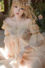 Pink [Bathing in the Light] Short Sleeves Ruffle Embroidery Lace Sweet Elegant Lolita Dress - Product - 4