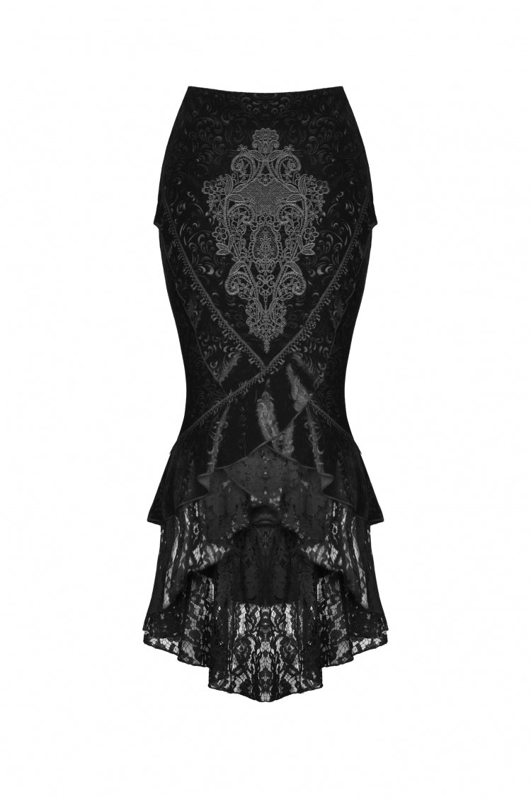 Black Jacquard Lace Lace-Up Women's Gothic Dovetail Wrap Skirt - Product - 3