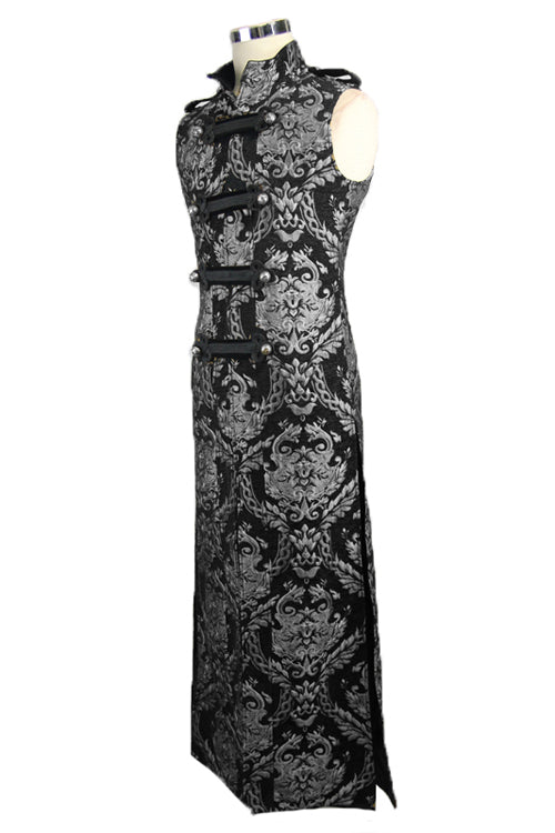 Black And Silver Court Floral Gothic Mens Long Coat - Product - 4