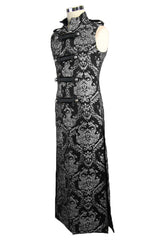 Black And Silver Court Floral Gothic Mens Long Coat - Product - 4