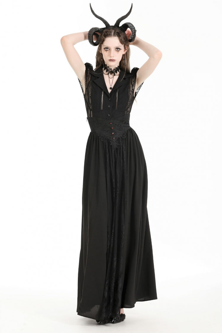 Black High Waisted Heart Embroidered Lace Women's Gothic Maxi Skirt - Product - 9