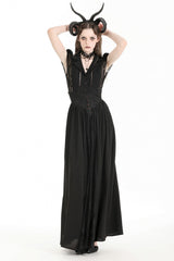 Black High Waisted Heart Embroidered Lace Women's Gothic Maxi Skirt - Product - 9