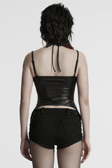 Black Halterneck Sleeveless Lace-Up Plunging Irregular Women's Punk Vest - Product - 3