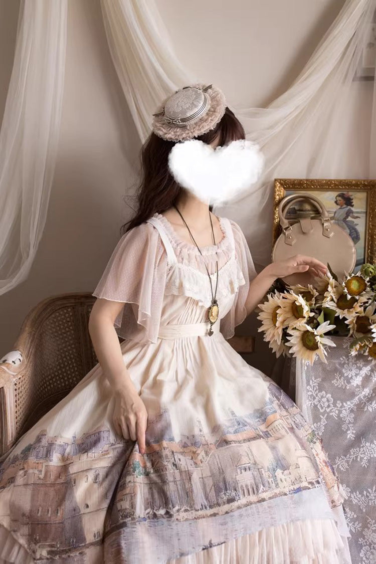 Apricot [Adria] Multi-Layered Printed Irregular Sweet Lolita Jsk Dress - Product - 4