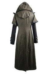 Double Sleeves Steampunk Brown Leather Hooded Mens Long Coat - Product - 6