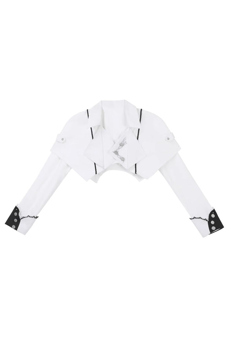 White/Blue Gradient Print Ruffle Cardigan Pearl Sweet College British Knight Style Handsome Lolita Dress Set - Product - 9