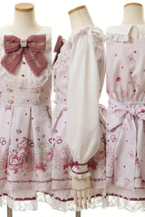 [Afternoon Tea] Long Sleeves Print Ruffle Bowknot Lace Sweet Jirai Kei Plus Size Dress 3 Colors - Product - 11