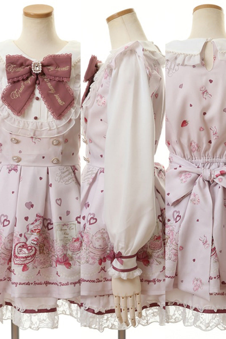 [Afternoon Tea] Long Sleeves Print Ruffle Bowknot Lace Sweet Jirai Kei Plus Size Dress 3 Colors - Product - 11