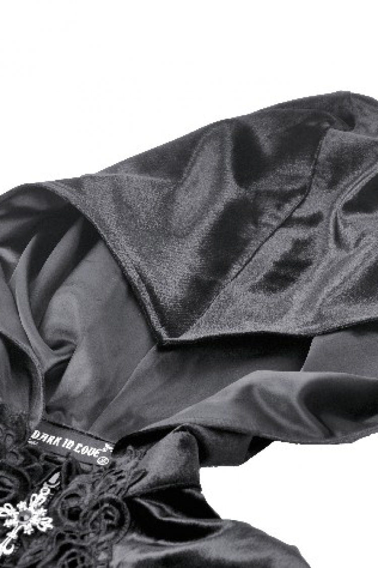 Black Cross Zippered Floral Embroidered Women's Gothic Cloak with Hood - Product - 14