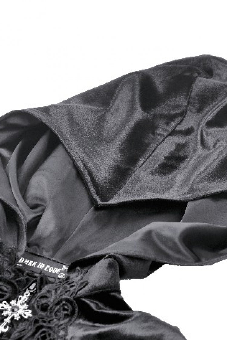 Black Cross Zippered Floral Embroidered Women's Gothic Cloak with Hood - Product - 14