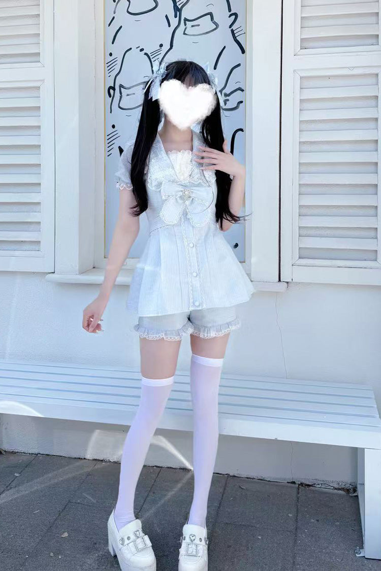 Aqua [Serenade] Short Sleeves Ruffle Bowknot Lace Sweet Jirai Kei Dress Set - Product - 5
