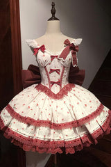 Wine Red [First Love Rose] Multi-Layered Print Ruffle Bowknot Lace Sweet Lolita Jsk Dress Set - Product - 2