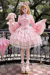 Pink [Love Overture] Multi-Layered Ruffle Bowknot Lace Sweet Lolita Jsk Dress - Pink - 1