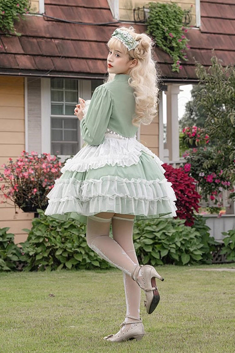 Green Multi-layer Ruffle Hanayome Lace Lace-Up Plus Size Sweet Lolita Jsk Dress (Short Version) - Product - 2