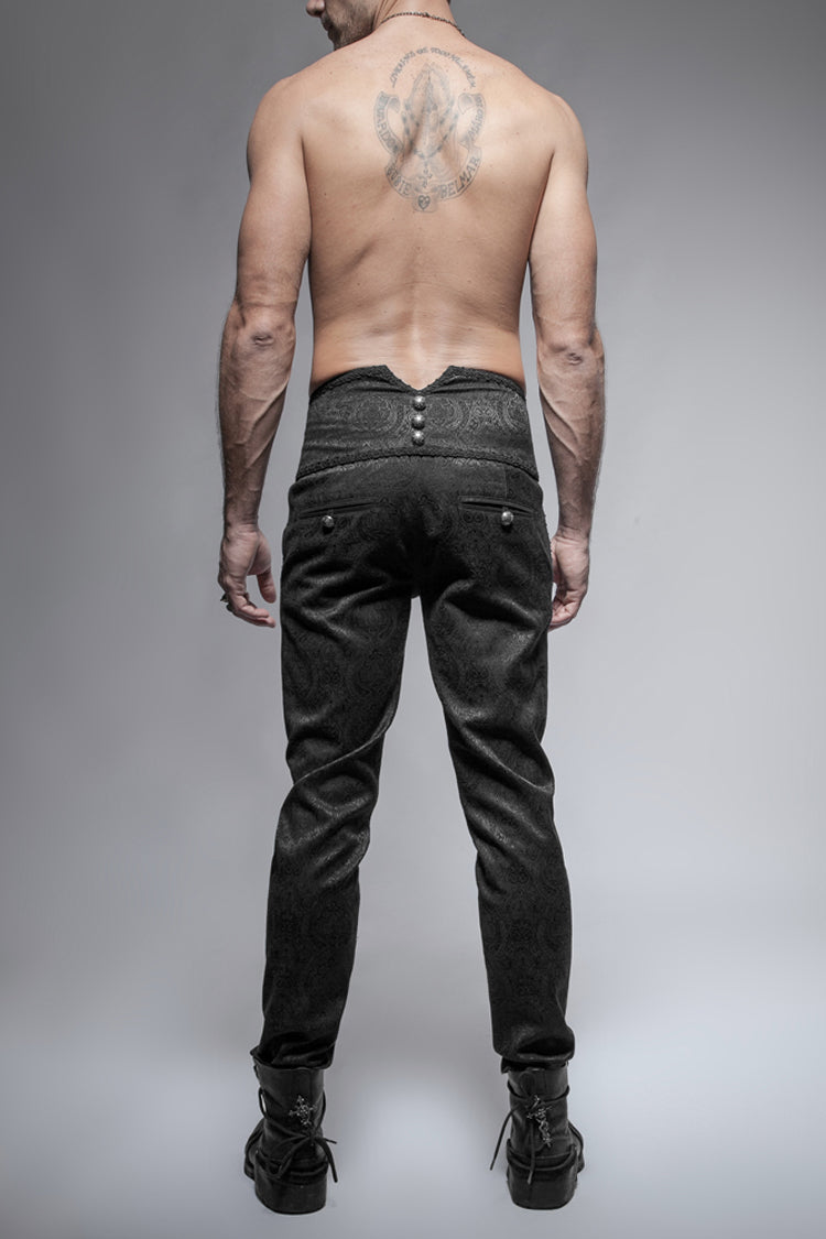 Black Daily Peacock Button Men's Gothic Pants - Product - 2
