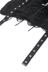 Black Off Shoulder Short Sleeves Ripped Buckled Women's Gothic T-Shirt with Detachable Choker - Product - 18