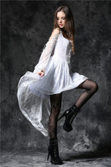 White Square Collar Sleeveless Overlay Embroidered Lace Women's Gothic Dress - Product - 6