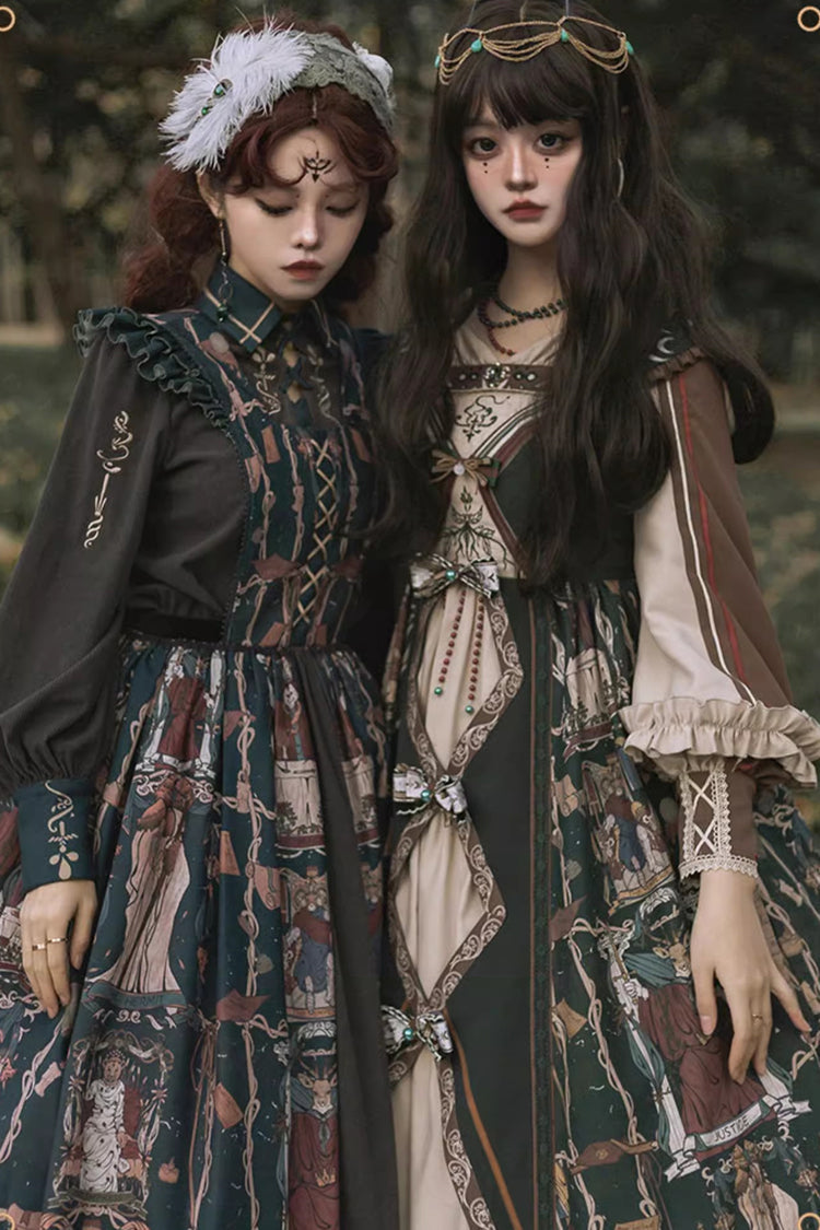 Dark Blue [Tarot] Print Ruffle Bowknot Sweet Elegant Lolita Strap Dress - Product - 2