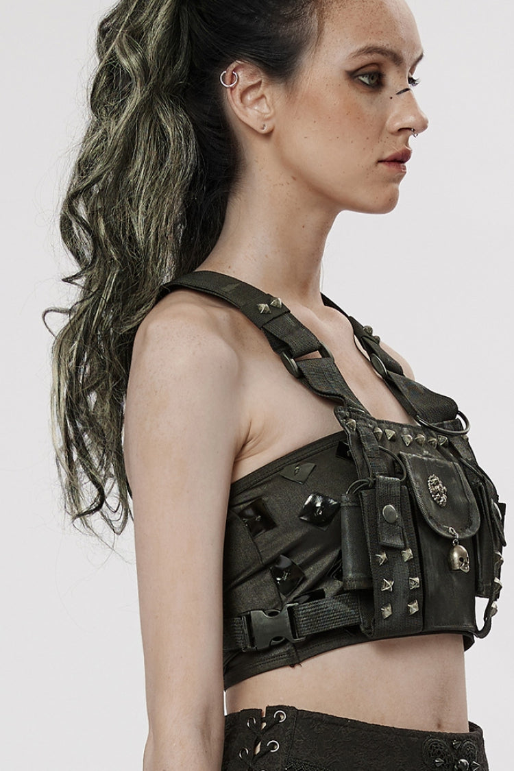 Black Post-Apocalyptic Rivets Skull Women's Steampunk Adjustable Strap Bag - Product - 2