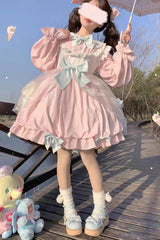 Bear Long Sleeves High Waisted Ruffle Bowknot Sweet Lolita Dress 3 Colors - Product - 9