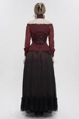 Red Lace Trim Panel Adjustable Back Long Sleeve Women's Gothic Shirt - Product - 5