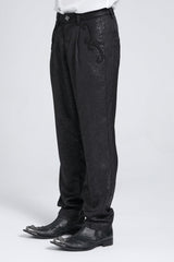 Black Floral Print Embroidery Men's Gothic Suit Pants - Product - 2