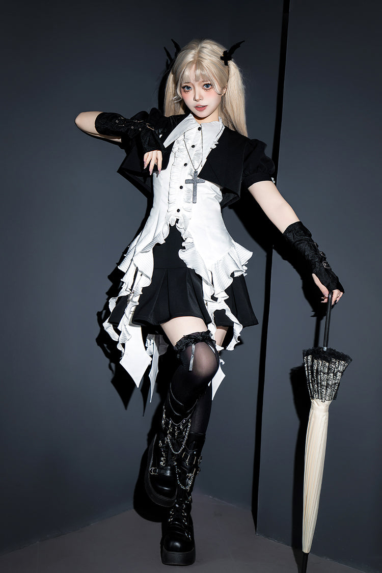 Black [Broken Gemstones] Ruffle Gothic Lolita Skirt - Black - 1