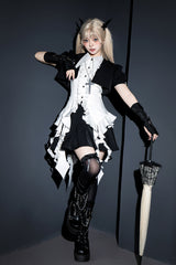 Black [Broken Gemstones] Ruffle Gothic Lolita Skirt - Black - 1