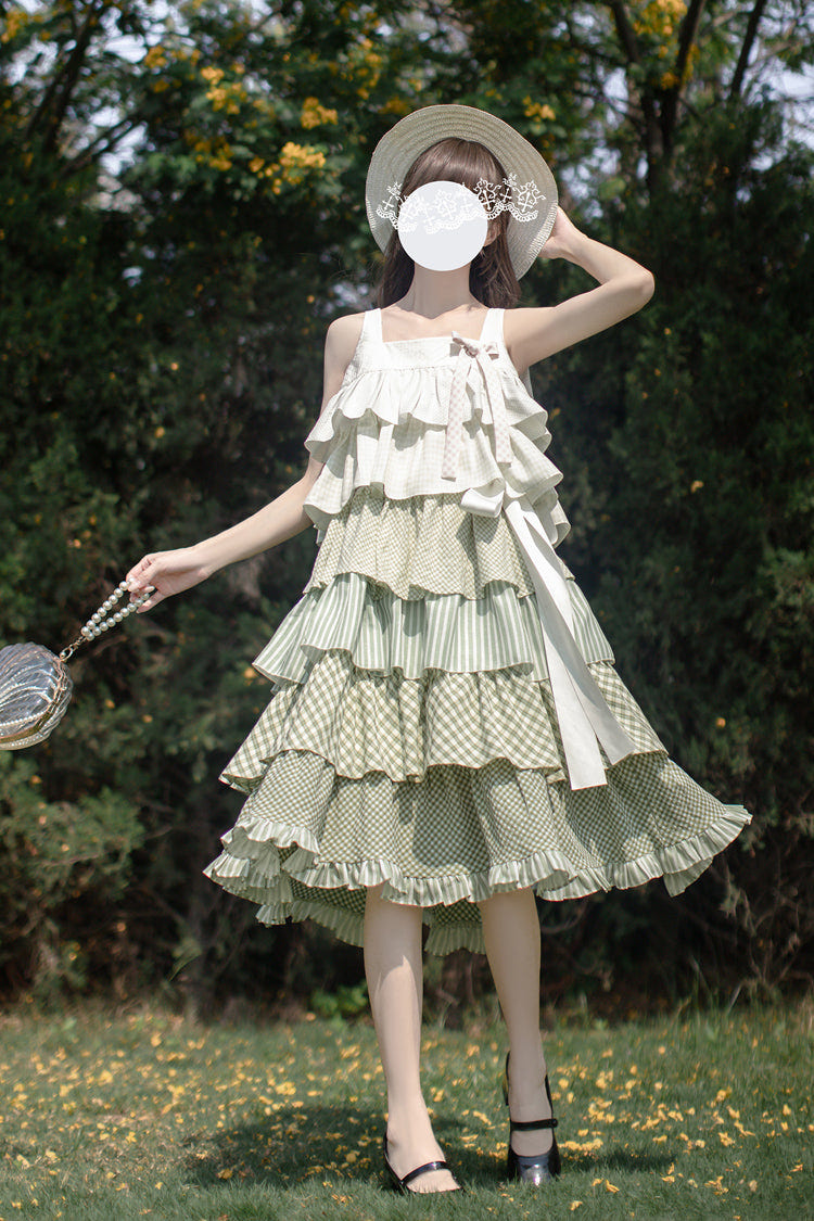 Green [Go To The Forest] Multi-Layered Print Ruffle Holiday Sweet Lolita Jsk Dress - Product - 7