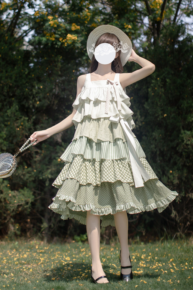 Green [Go To The Forest] Multi-Layered Print Ruffle Holiday Sweet Lolita Jsk Dress - Product - 7