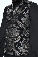Black/Silver Palace Short Big Jacquard Pattern Men's  Gothic Waistcoat - Product - 6