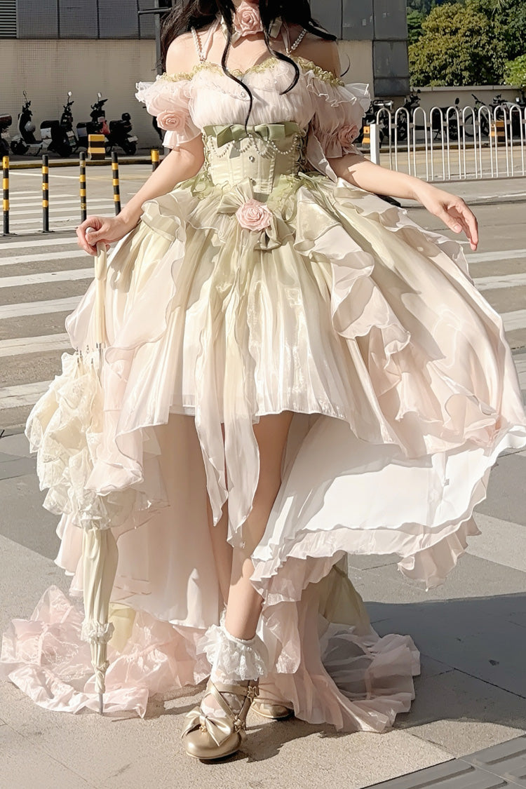 Light Pink and Green Bowknot Irregular Sweet Princess Lolita JSK Dress