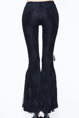 Black Palace Pattern Lace-Up Velveteen Lace Flared Women's Gothic Pants - Product - 12