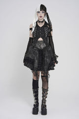 Black Off Shoulder Lace-Up Irregular Chain-Decorated Women's Punk Vest - Black - 1
