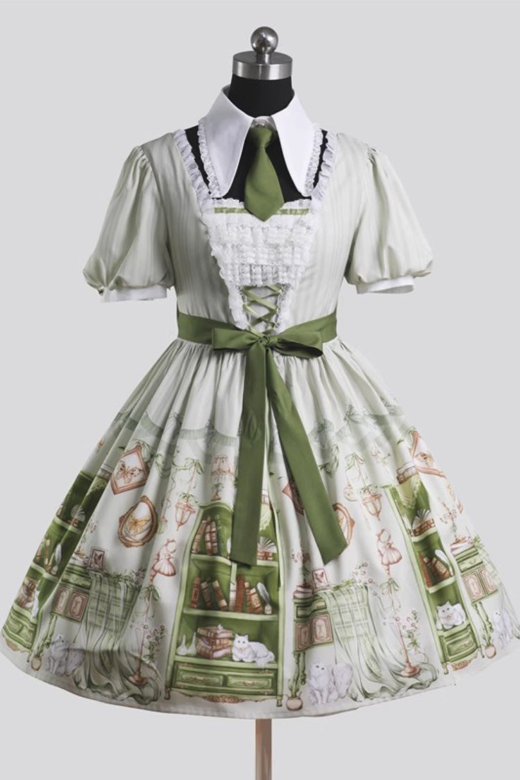 Multi-Color Short Sleeves Arlo's Book House Print Bowknot Sweet Princess Lolita Dress - Product - 3