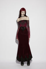Red Lace Velvet Pleated Women's Gothic Elegant Mermaid Skirt - Product - 3