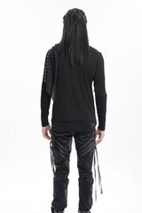 Black Chain Long Sleeves Print Stitching Asymmetric Men's Gothic Sweatershirt - Product - 13