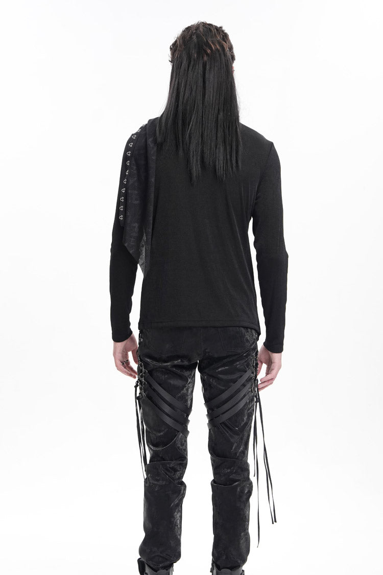 Black Chain Long Sleeves Print Stitching Asymmetric Men's Gothic Sweatershirt - Product - 13